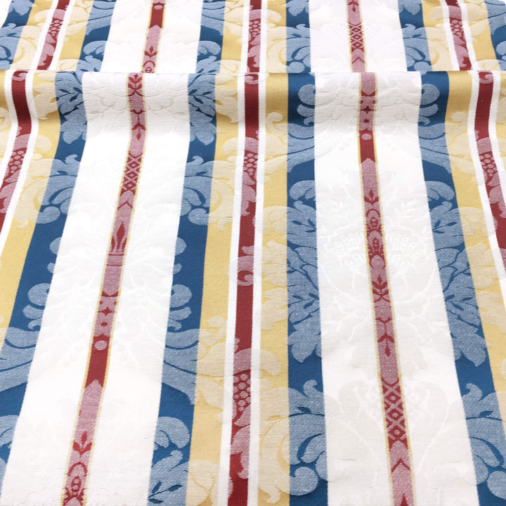 25 YARDS | 108" Blue Yellow Ivory Damask Stripe Brocade Jacquard Fabric - Classic & Modern