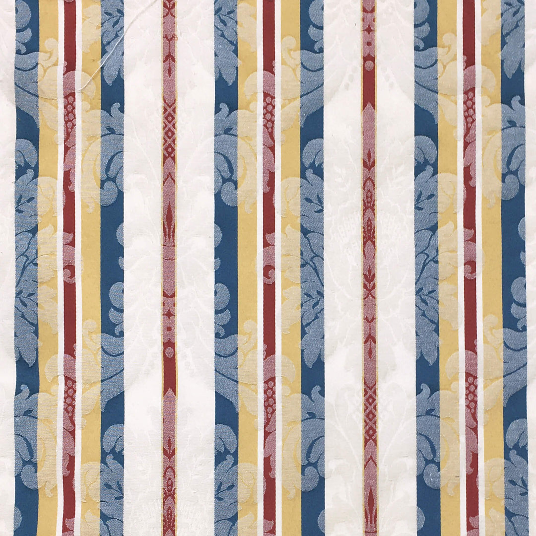 25 YARDS | 108" Blue Yellow Ivory Damask Stripe Brocade Jacquard Fabric - Classic & Modern