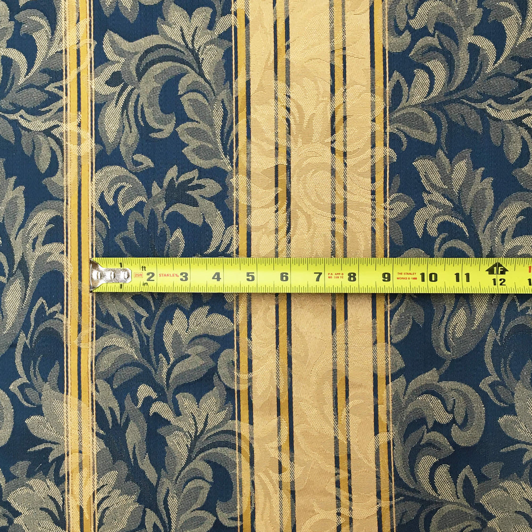 25 YARDS | Rustic Blue Yellow Damask Stripe Brocade Jacquard Fabric - Classic & Modern