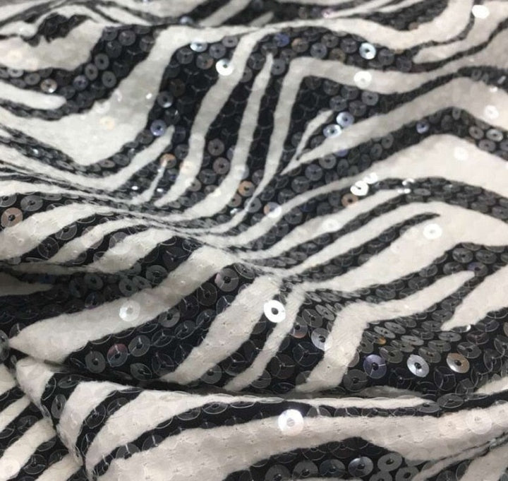 5 YARDS / Sybille Animal Zebra Design Beaded Embroidery Sequin Mesh Lace Wedding Party Dress Fabric