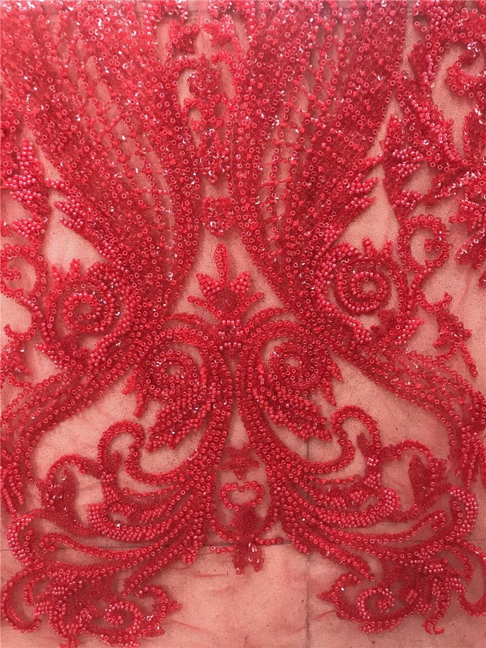 5 YARDS / 1 COLORS / Floral Beaded Embroidery Glitter Mesh Lace Wedding Party Dress Fabric - Classic & Modern