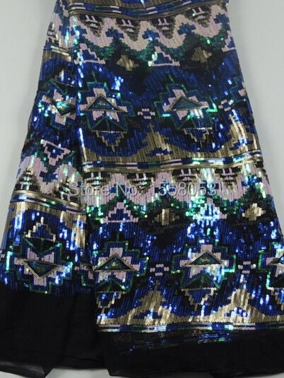 5 YARDS / Aztec Inspired Design Sequin Beaded Embroidery Glitter Mesh Classic Modern Fabrics 5 YARDS / Aztec Inspired Design Sequin Beaded Embroidery Glitter Mesh Classic Modern Fabrics