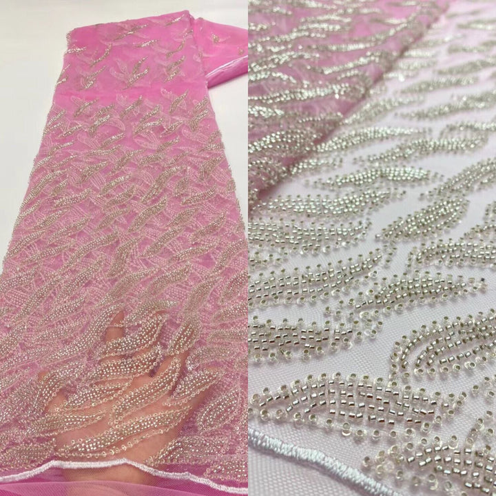 5 YARDS / 10 COLORS / Delphine Waves Beaded Embroidery Glitter Mesh Lace  Party Prom Bridal Dress Fabric