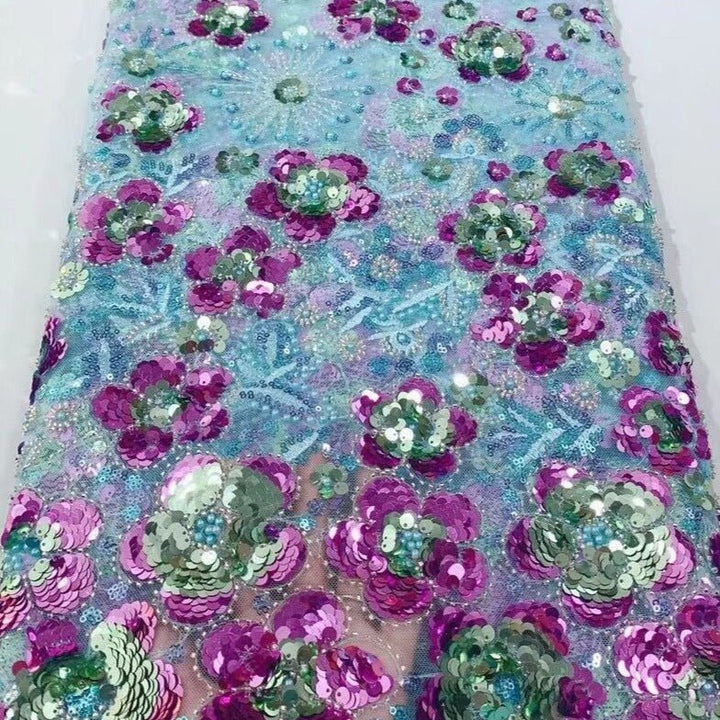 5 YARDS / 12 COLORS / Rochelle Floral Beaded Embroidery Glitter Mesh Lace  Party Prom Bridal Dress Fabric