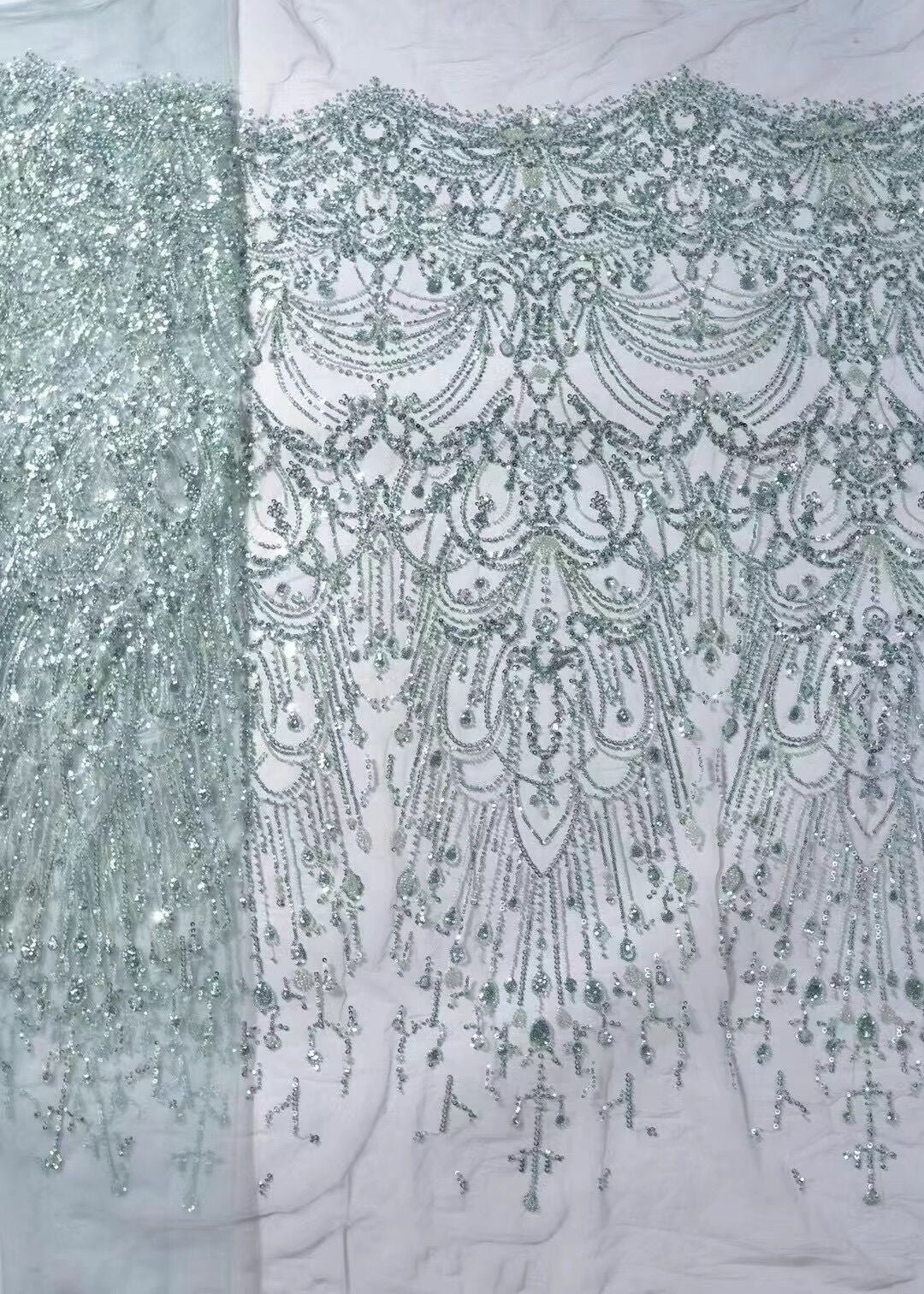 5 YARDS / 12 COLORS / Growing Vines Glitter Sequin Beaded Embroidery Tulle Mesh Lace Fabric - Classic Modern Fabrics