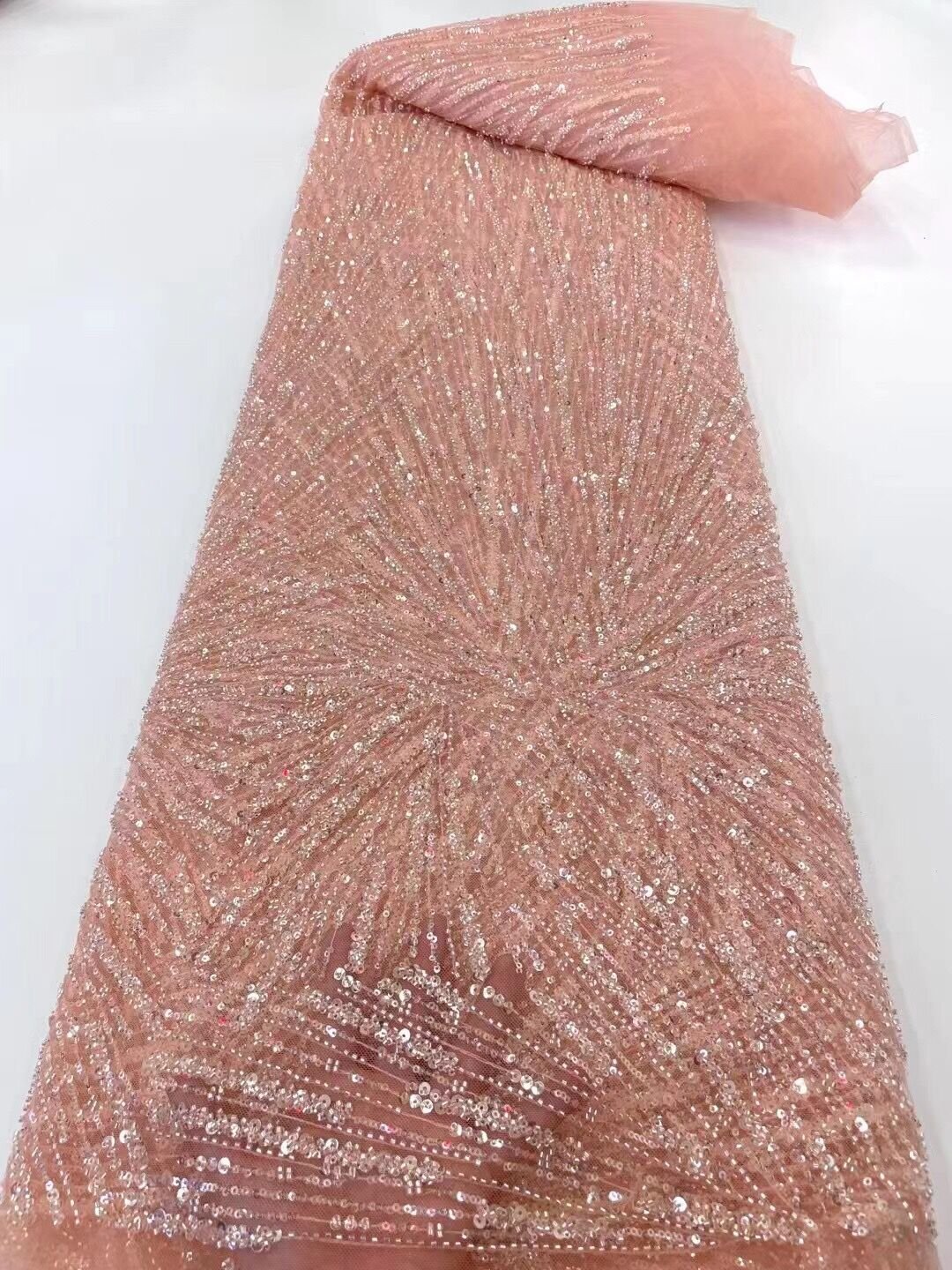 5 YARDS / 13 COLORS / Abstract Starburst Lines Glitter Sequin Beaded Embroidery Tulle Mesh Lace Fabric - Classic Modern Fabrics