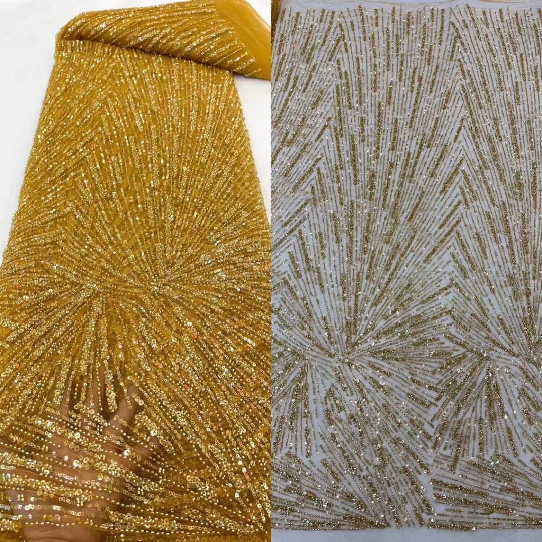 5 YARDS / 13 COLORS / Abstract Starburst Lines Glitter Sequin Beaded Embroidery Tulle Mesh Lace Fabric - Classic Modern Fabrics