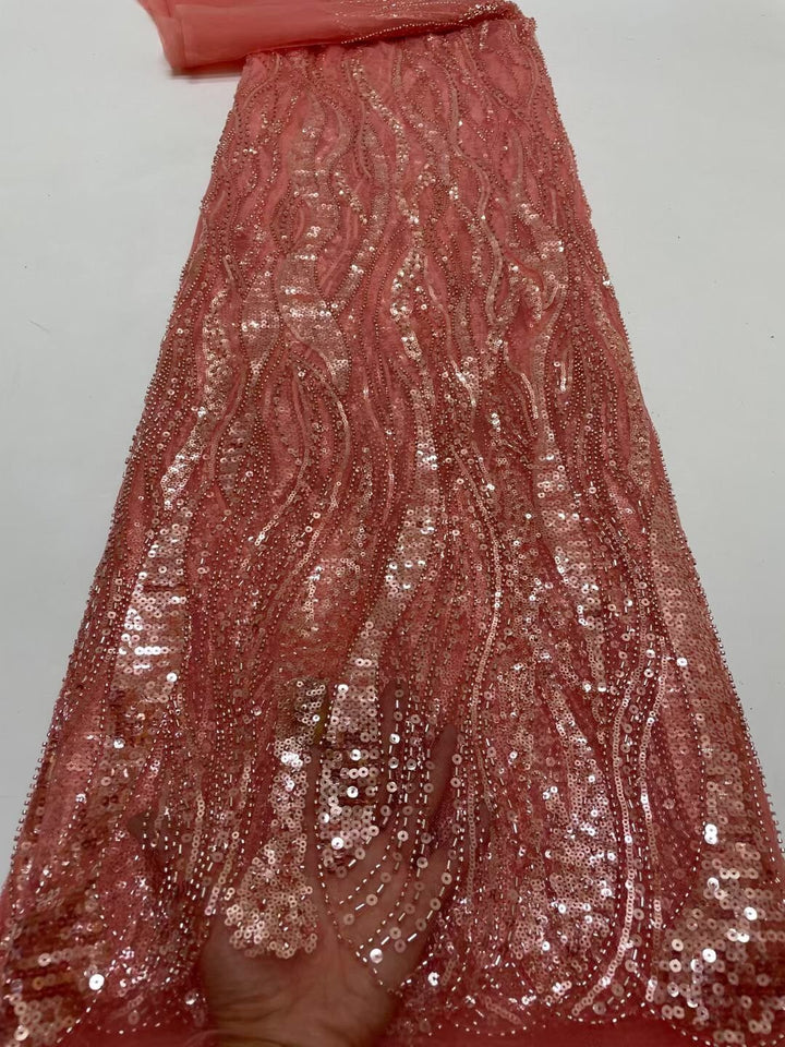 5 YARDS / 14 COLORS / Leah Abstract Swirl Sequin Beaded Embroidery Glitter Mesh Lace  Party Prom Bridal Dress Fabric