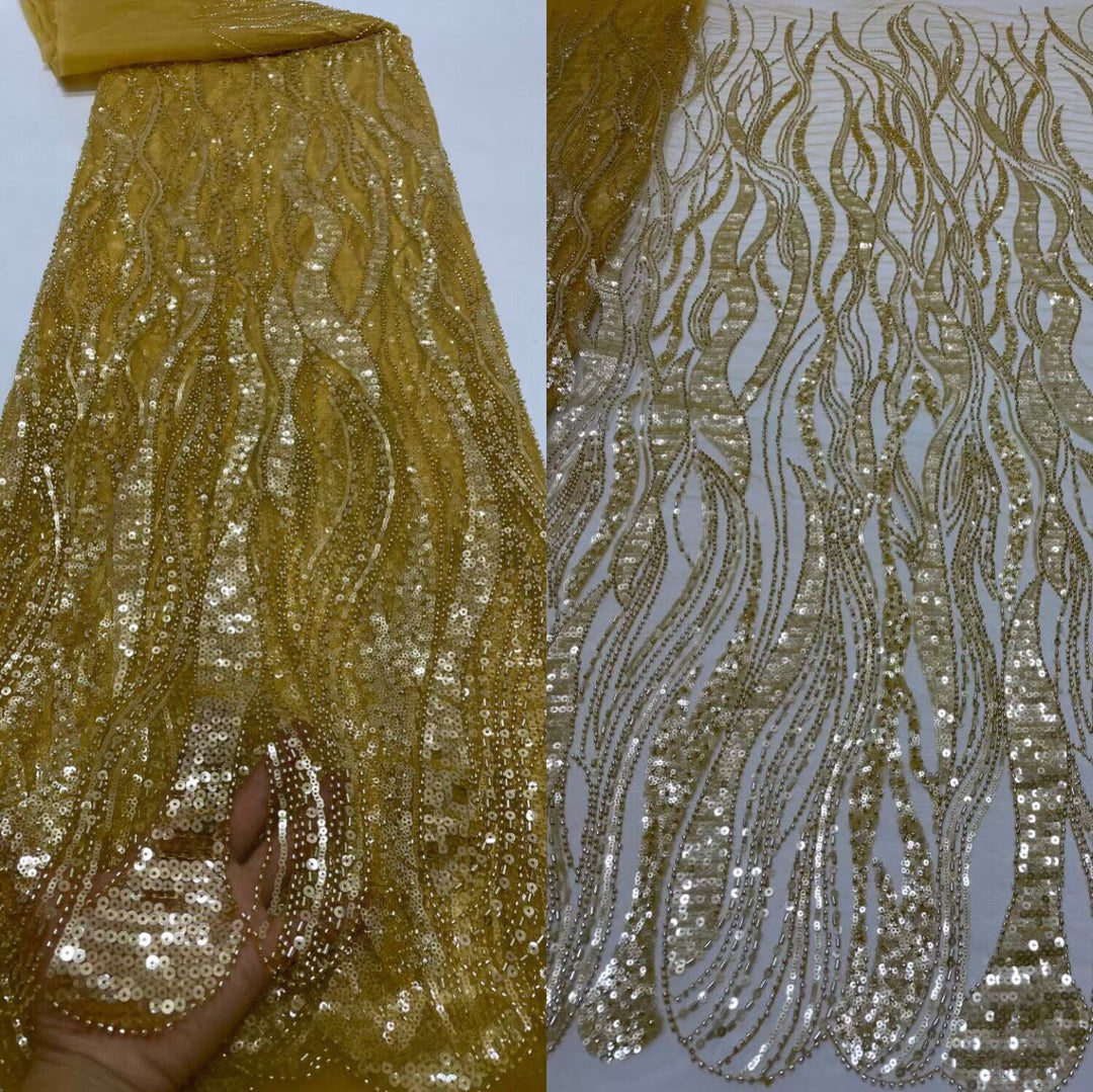 5 YARDS / 14 COLORI / Leah Abstract Swirl Paillettes Perline Ricamo Glitter Mesh Lace Party Prom Abito da sposa Tessuto