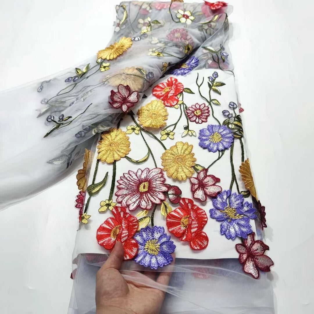 flower design dress material 5 YARDS / 14 COLORS / Lehna Multicolor Floral Beaded Embroidery Glitter Mesh Lace Party Prom Bridal Dress Fabric