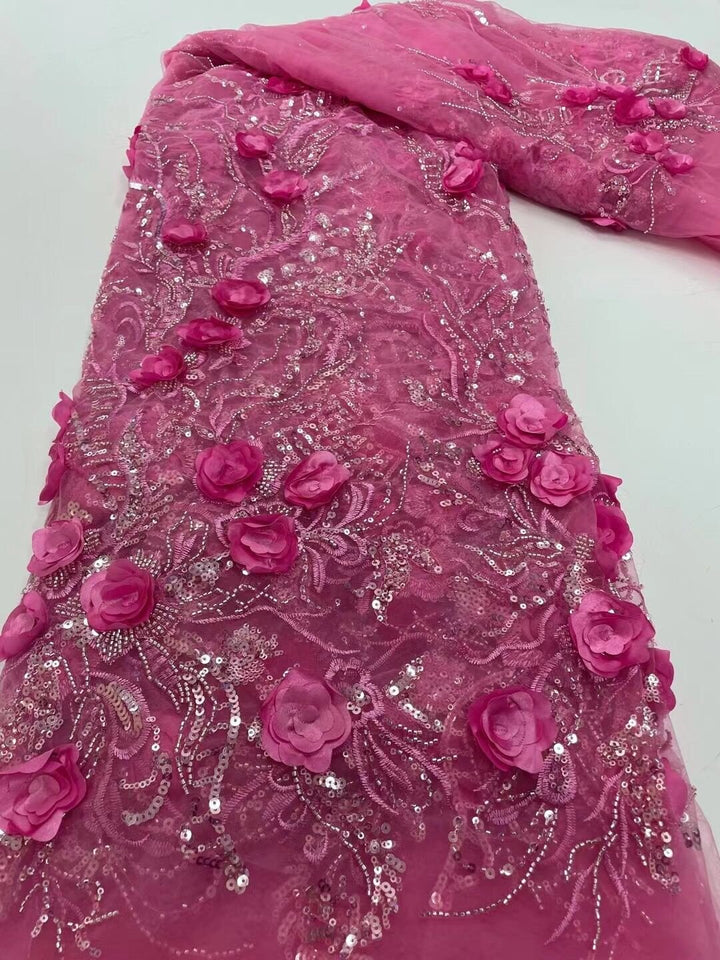5 YARDS / 14 COLORS / Floral Beaded Embroidery Glitter Mesh Lace Wedding Party Dress Fabric - Classic & Modern