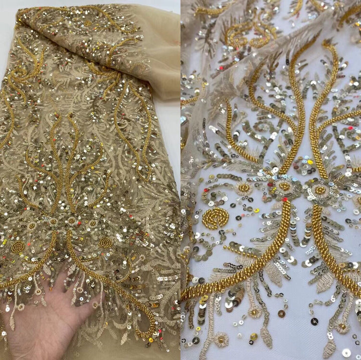 5 YARDS / 15 COLORS / Floral Beaded Embroidery Glitter Mesh Lace Wedding Party Dress Fabric - Classic & Modern