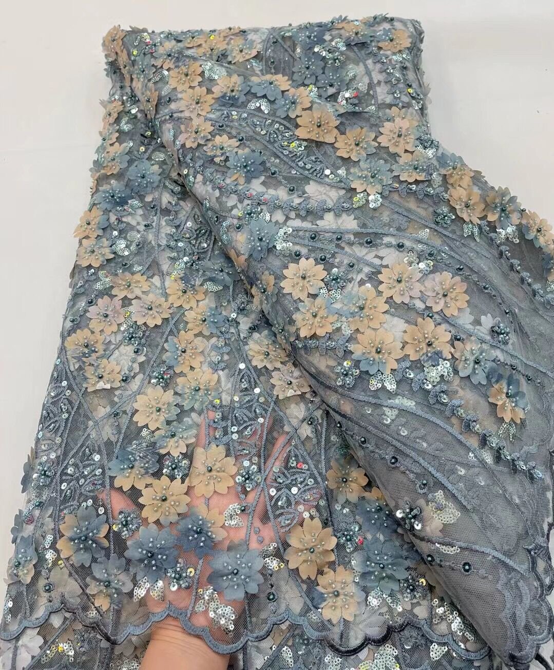 5 YARDS / 15 COLORS / Ombre Floral Sequin Beaded Embroidery Glitter Mesh Lace Wedding Party Dress Fabric - Classic & Modern