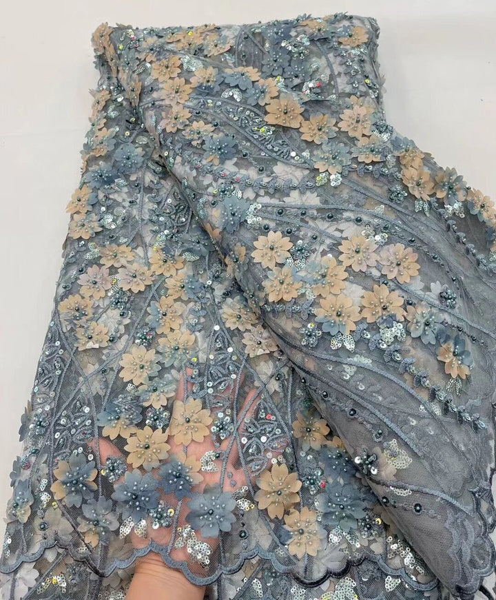 5 YARDS / 15 COLORS / Ombre Floral Sequin Beaded Embroidery Glitter Mesh Lace Wedding Party Dress Fabric - Classic & Modern