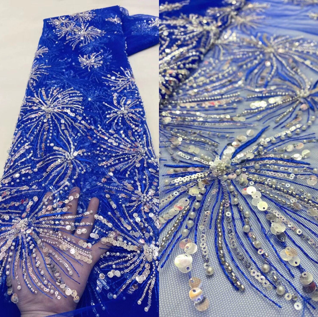 5 YARDS / 15 COLORS / SStarburst Sequin Beaded Glitter Embroidery Mesh Lace Wedding Party Dress Fabric - Classic & Modern