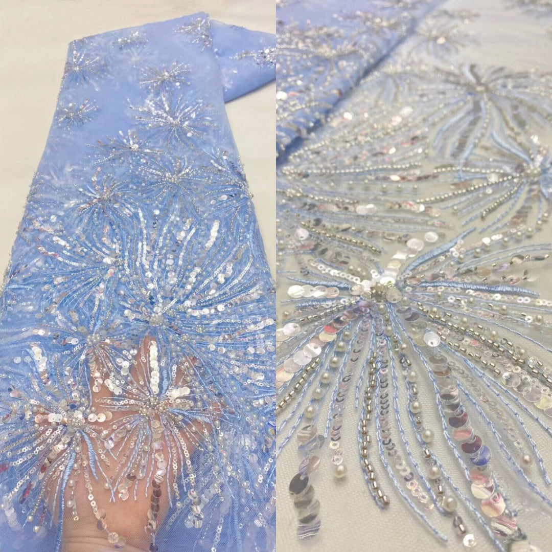 YARDS 15 COLORS Linaya Starburst Sequin Beaded Glitter Embroidery Mesh Lace Party Prom Bridal Dress Fabric