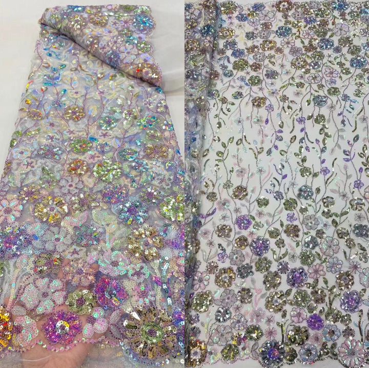 5 YARDS / 16 COLORS / Floral Beaded Embroidery Glitter Mesh Lace Wedding Party Dress Fabric - Classic & Modern