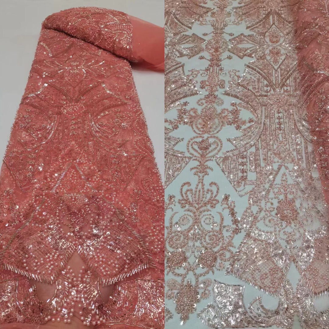 5 YARDS / 16 COLORS / Floral Beaded Embroidery Glitter Mesh Lace Wedding Party Dress Fabric - Classic & Modern