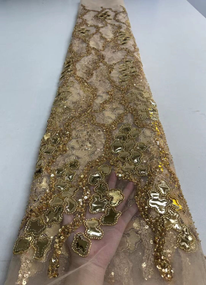 5 YARDS / 18 COLORS / Abstract Armor Blocks Glitter Sequin Beaded Embroidery Tulle Mesh Lace Fabric - Classic Modern Fabrics