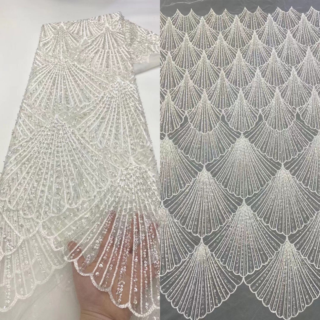 5 YARDS / 18 COLORS / Floral Beaded Embroidery Glitter Mesh Lace Wedding Party Dress Fabric - Classic & Modern