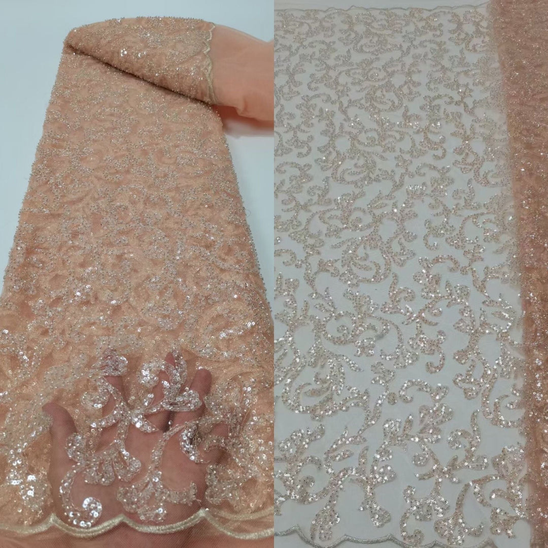 5 YARDS / 18 COLORS / Floral Beaded Embroidery Glitter Mesh Lace Wedding Party Dress Fabric - Classic & Modern