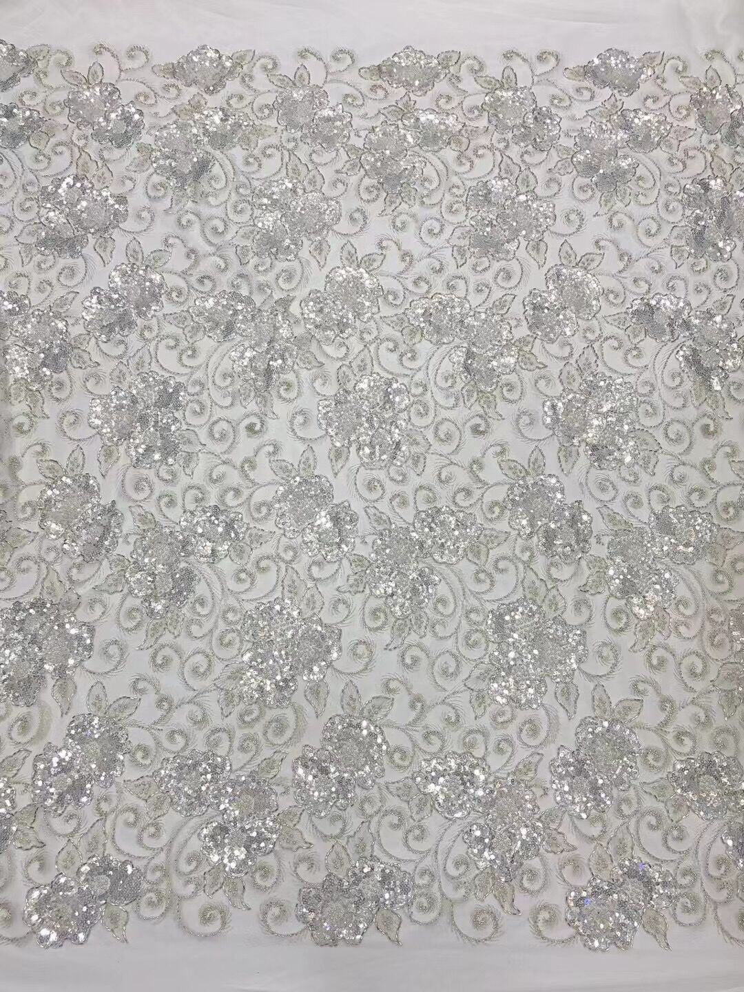 5 YARDS / 2 COLORS / Floral Beaded Embroidery Glitter Mesh Lace Wedding Party Dress Fabric - Classic & Modern
