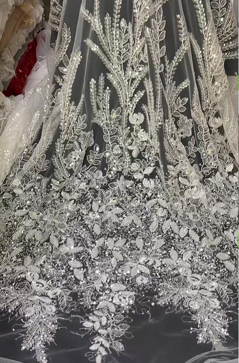 5 YARDS / 2 COLORS / Shama Gold Off White Sequin Beaded Embroidery Tulle Mesh Lace Party Prom Bridal Dress Fabric 5 YARDS / 2 COLORS / Shama Gold Off White Sequin Beaded Embroidery Tulle Mesh Lace Party Prom Bridal Dress Fabric