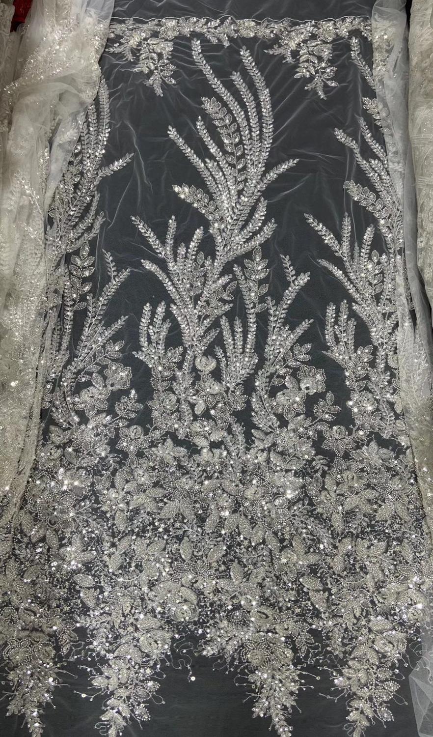 5 YARDS / 2 COLORS / Shama Gold Off White Sequin Beaded Embroidery Tu Classic Modern Fabrics 5 YARDS / 2 COLORS / Shama Gold Off White Sequin Beaded Embroidery Tu Classic Modern Fabrics