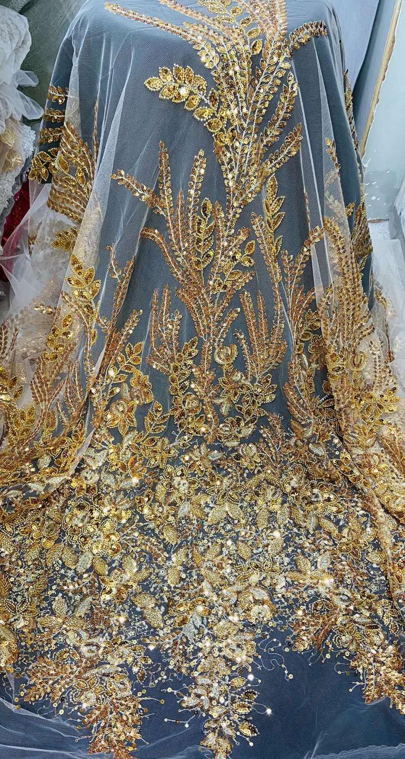 5 YARDS / 2 COLORS / Shama Gold Off White Sequin Beaded Embroidery Tulle Mesh Lace Party Prom Bridal Dress Fabric 5 YARDS / 2 COLORS / Shama Gold Off White Sequin Beaded Embroidery Tulle Mesh Lace Party Prom Bridal Dress Fabric
