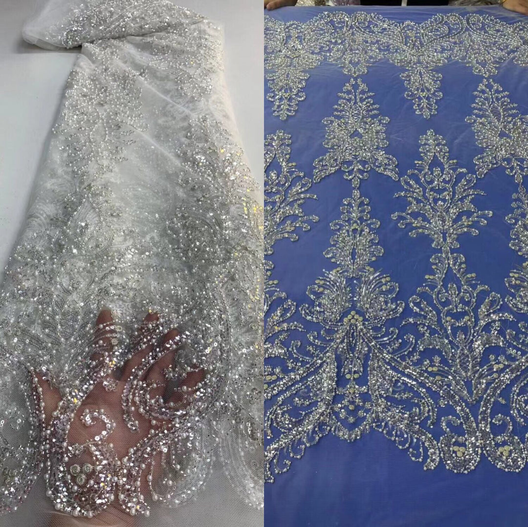 5 YARDS / 22 COLORS / Floral Beaded Embroidery Glitter Mesh Lace Wedding Party Dress Fabric - Classic & Modern