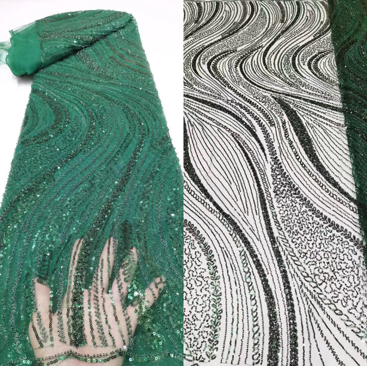 5 YARDS / 22 COLORS / Swirl Sequin Beaded Glitter Embroidery Mesh Lace Wedding Party Dress Fabric - Classic & Modern
