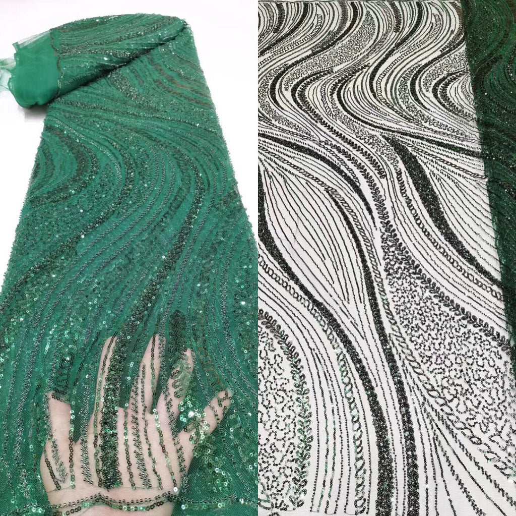 5 YARDS 2 COLORS Binta Swirl Sequin Beaded Glitter