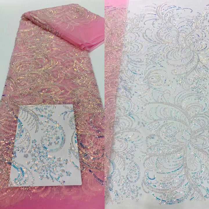5 YARDS / 24 COLORS / Floral Beaded Embroidery Glitter Mesh Lace Wedding Party Dress Fabric - Classic & Modern