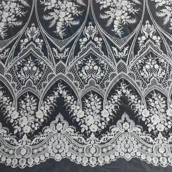 5 YARDS / 3 COLORS / Floral Beaded Embroidery Glitter Mesh Lace Wedding Party Dress Fabric - Classic & Modern