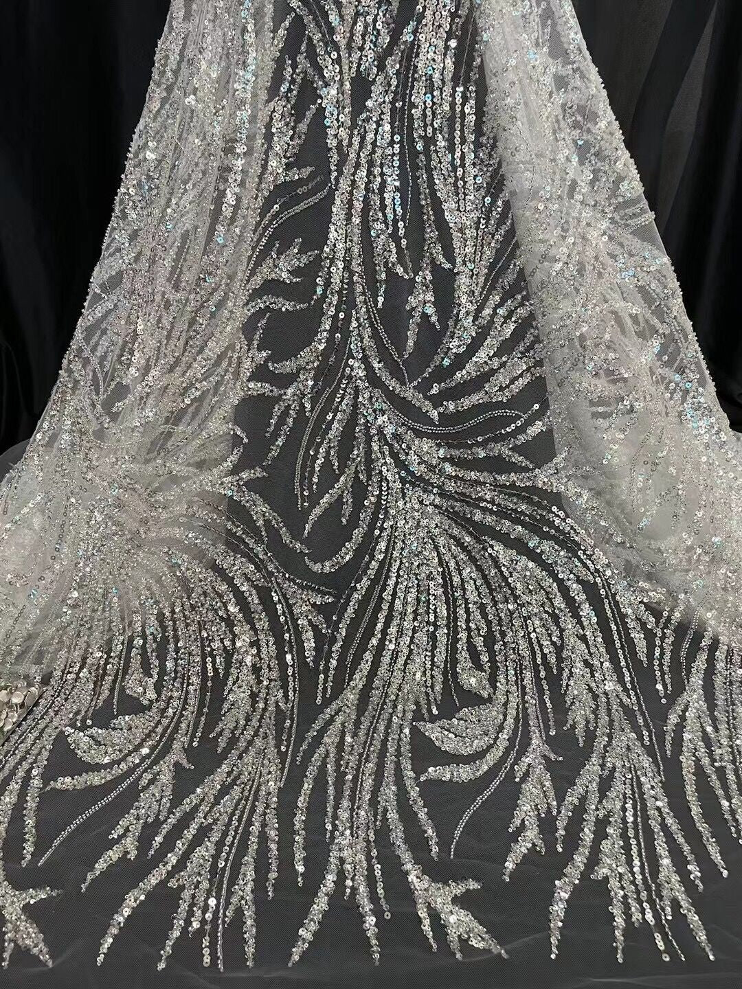 5 YARDS / 3 COLORS / Paula Swirl Beaded Embroidery Glitter Mesh Lace Party Prom Bridal Dress Fabric 5 YARDS / 3 COLORS / Paula Swirl Beaded Embroidery Glitter Mesh Lace Party Prom Bridal Dress Fabric