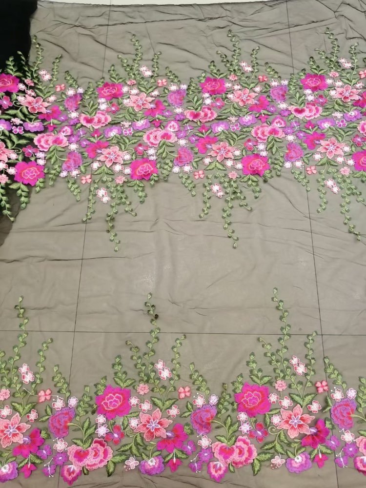 5 YARDS / 3 COLORS / Pink Green Garden Flower Embroidery Tulle Mesh Lace Fabric - Classic & Modern