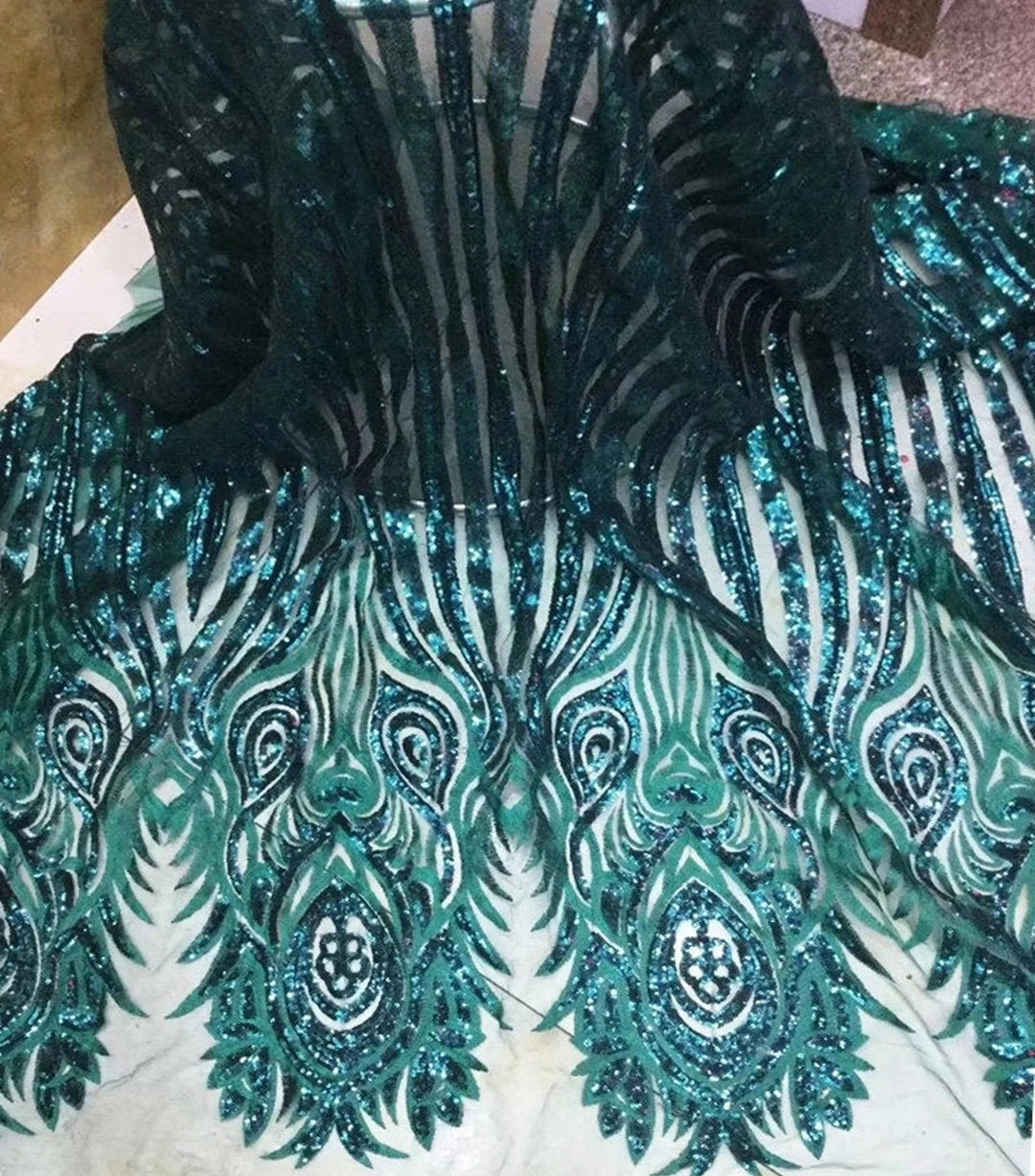 mermaid dress material Nox Anabel -Q1540 V-Neck Sequin Applique Prom Mermaid Dress 16 / GREEN