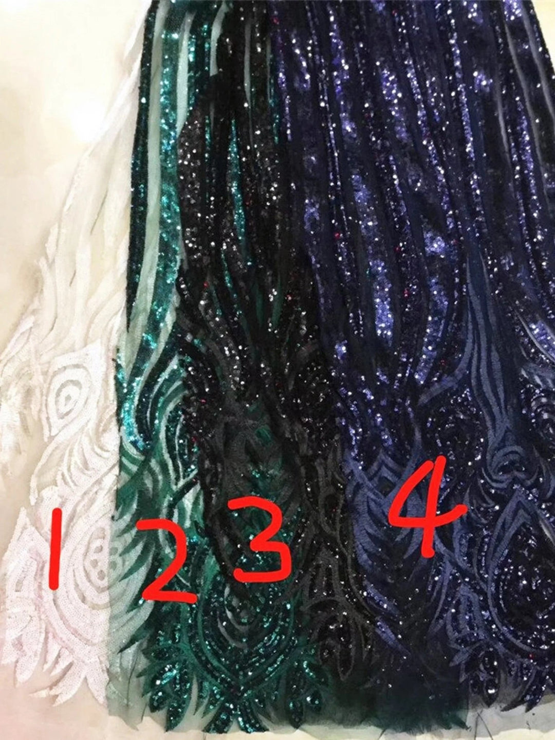 5 YARDS / 4 COLORS / Green Black Blue White Mermaid Glitter Sequin Embroidery Lace / Dress Fabric - Classic & Modern