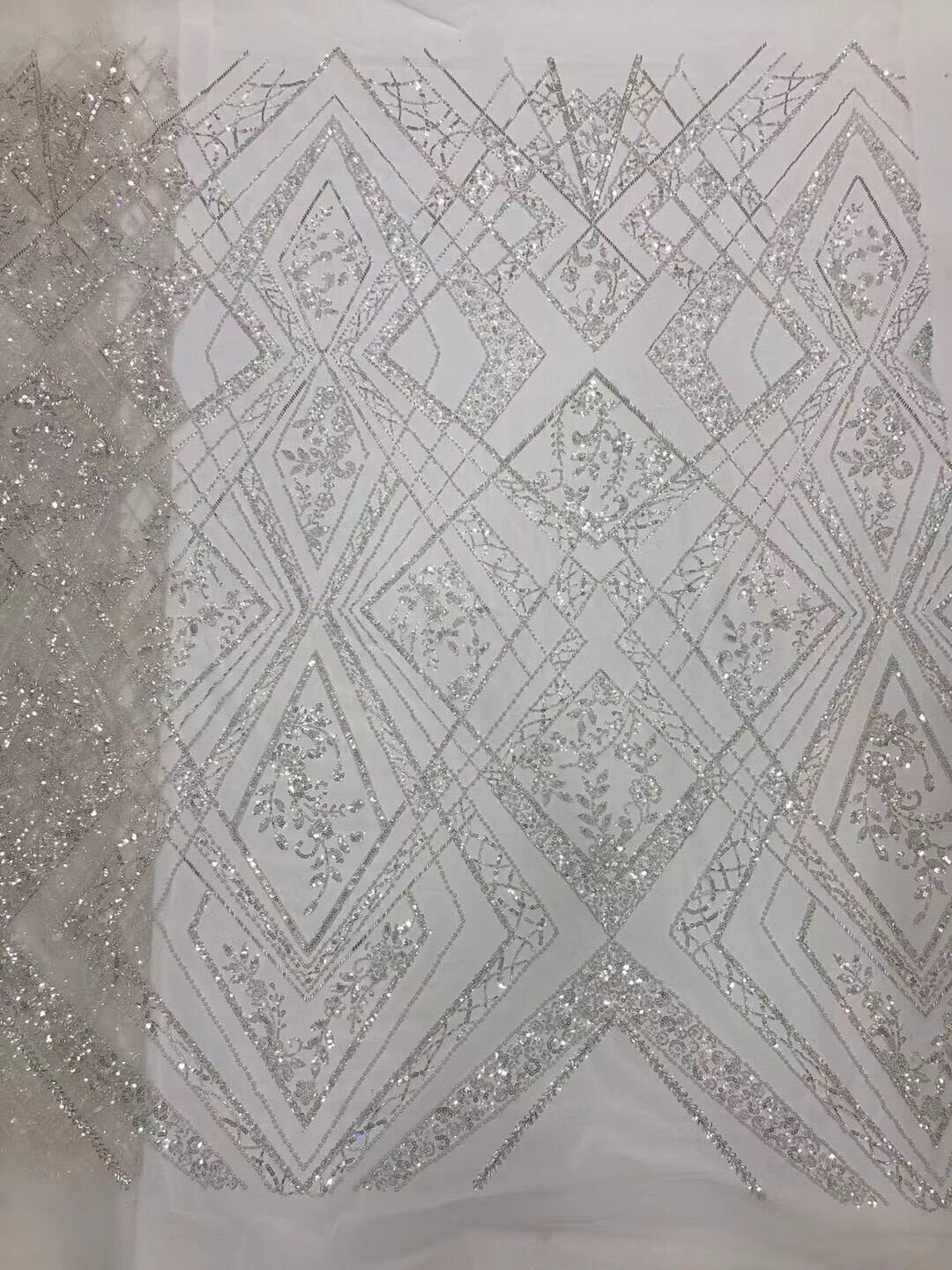 5 YARDS / 5 COLORS / Floral Beaded Embroidery Glitter Mesh Lace Wedding Party Dress Fabric - Classic & Modern