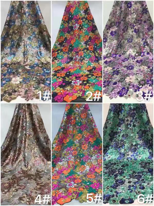 5 YARDS / 5 COLORS / Multicolor Flower Glitter Sequin Beaded Embroidery Tulle Mesh Lace Fabric - Classic & Modern