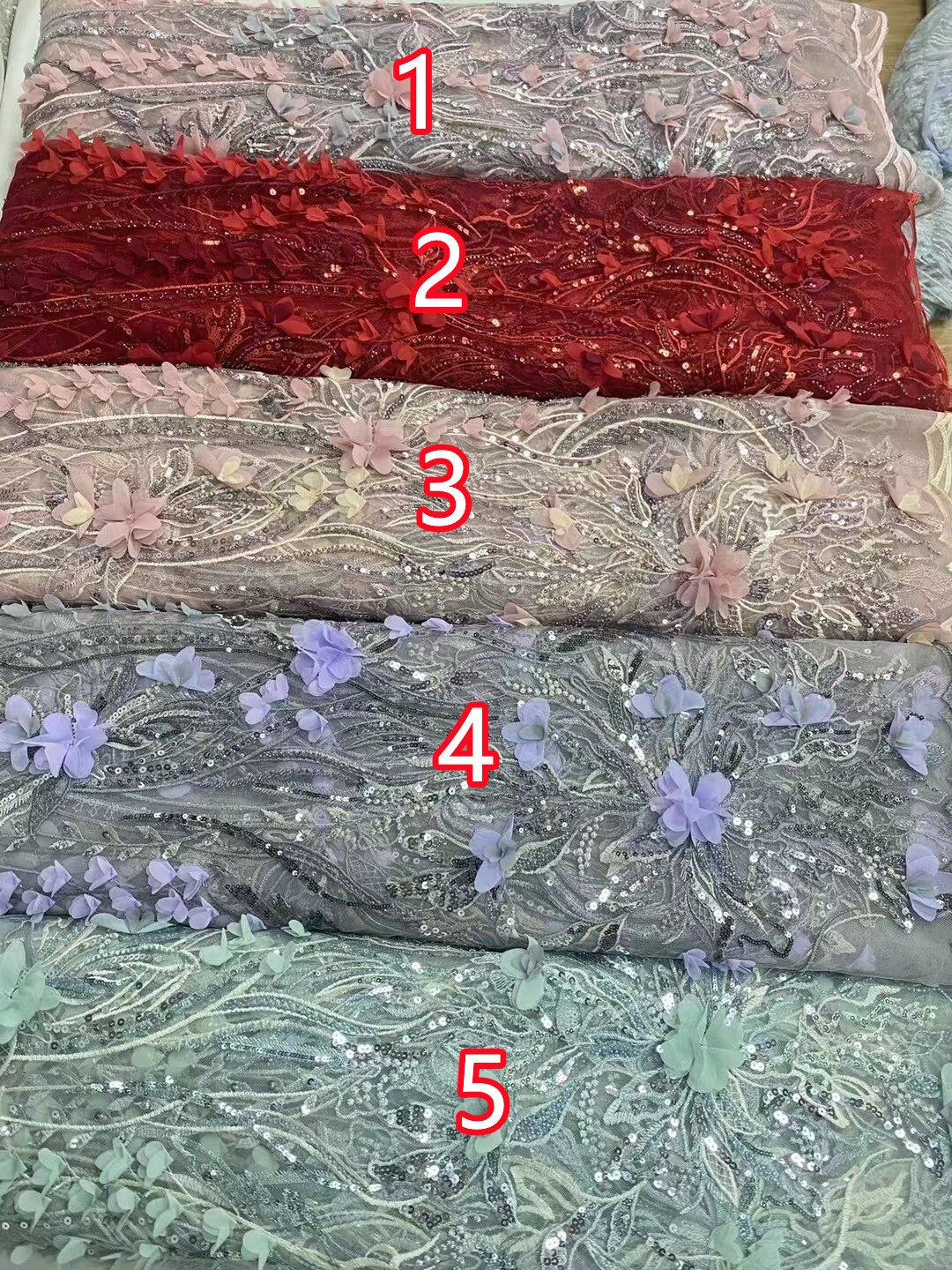 5 YARDS / 5 COLORS / Surreal Floral Embroidery Tulle Mesh Sequin Lace Fabric - Classic & Modern