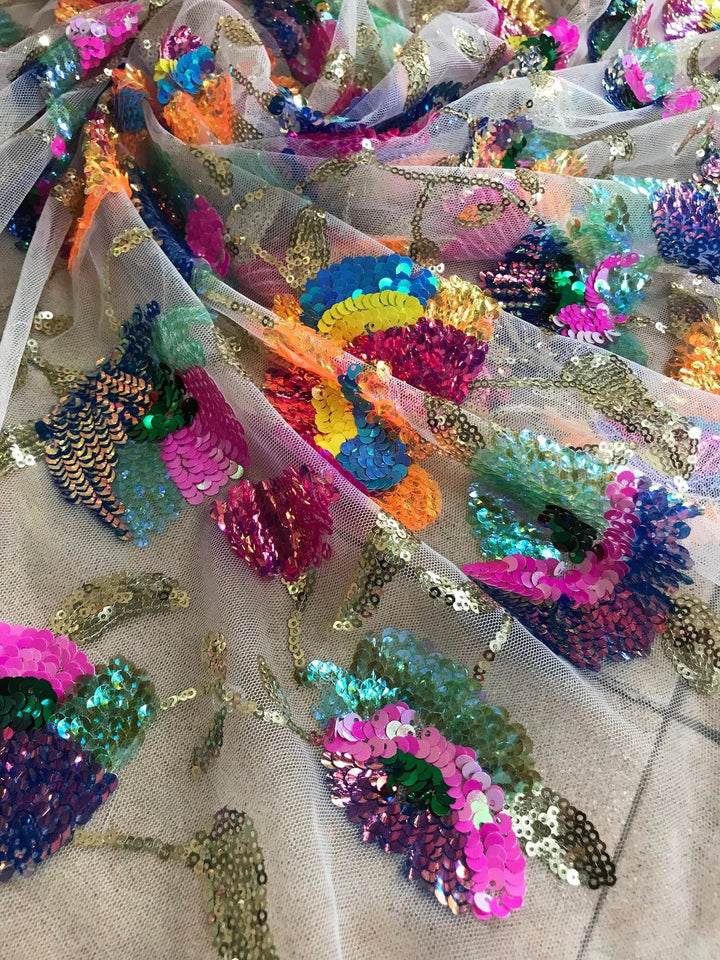 5 YARDS / 6 COLORS / Colorful Floral Sequin Embroidery Tulle Mesh Lace / Fabric by the Yard - Classic & Modern