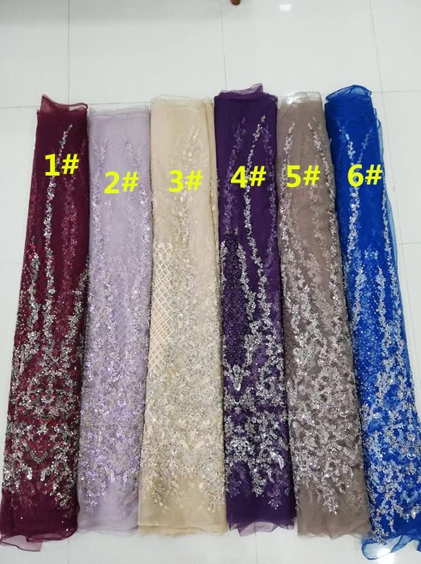 5 YARDS / 6 COLORS / Floral Beaded Embroidery Glitter Mesh Lace Wedding Party Dress Fabric - Classic & Modern