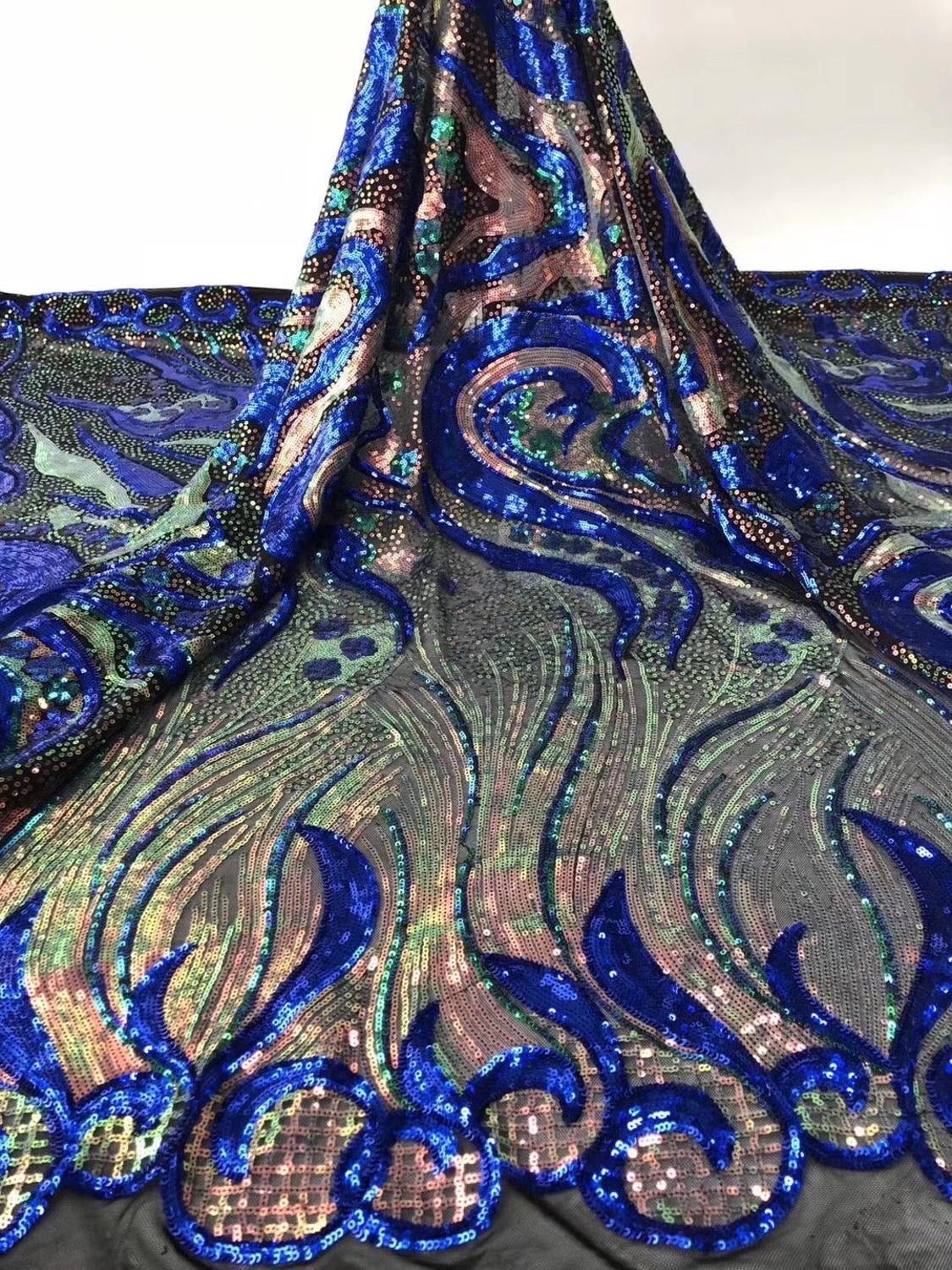 5 YARDS / Amal Iridescent Green Blue Mermaid Sequin Embroidery Tulle M –  Classic Modern Fabrics