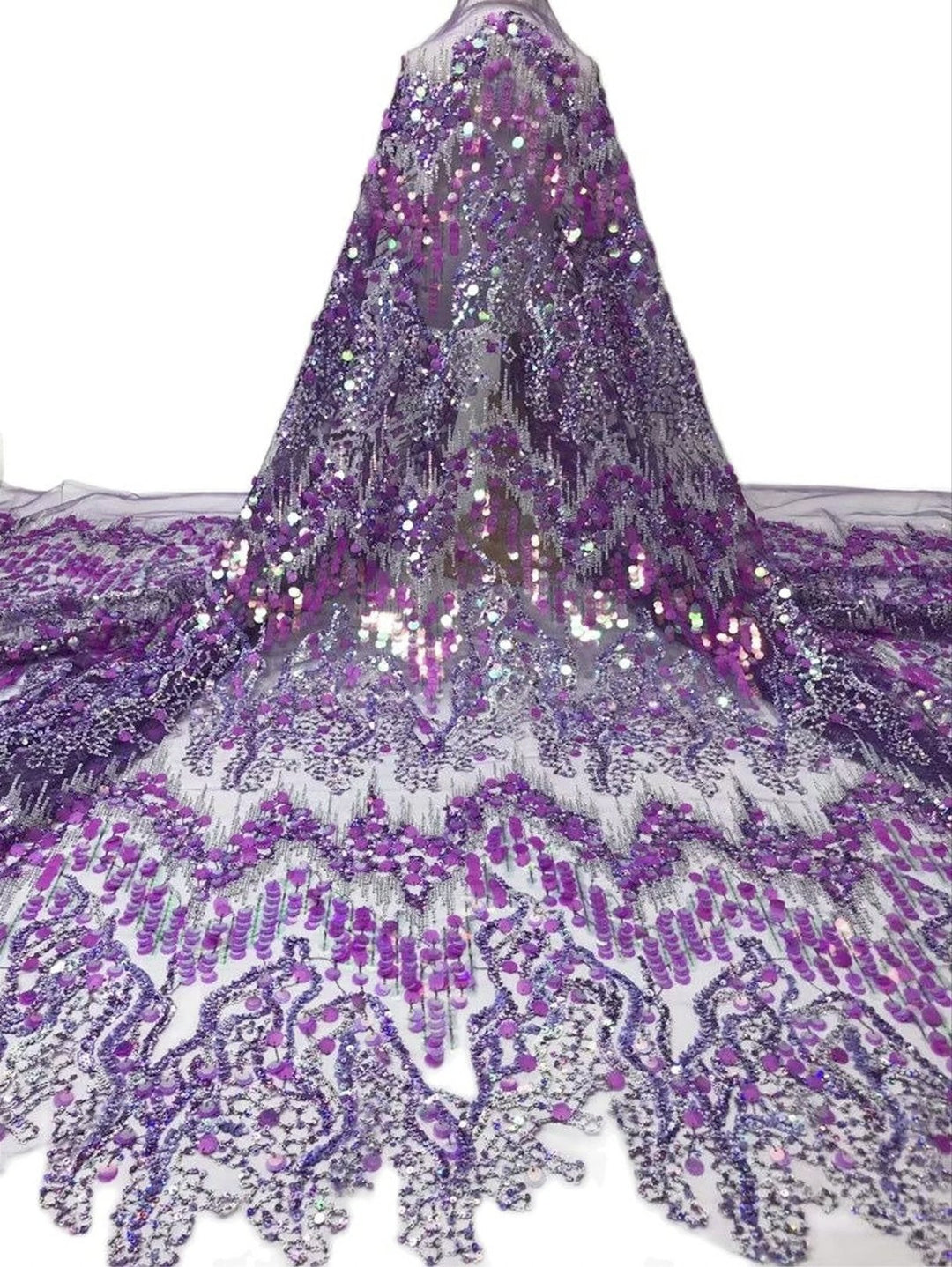 5 YARDS / 6 COLORS / Cosette Wave Design Sequin Beaded Glitter Embroidery Mesh Lace / Party Prom Bridal Dress Fabric