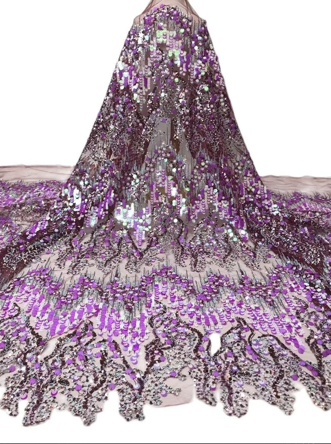 5 YARDS / 6 COLORI / Cosette Wave Design Paillettes Perline Glitter Ricamo Maglia di pizzo / Tessuto per abito da sposa per ballo di fine anno