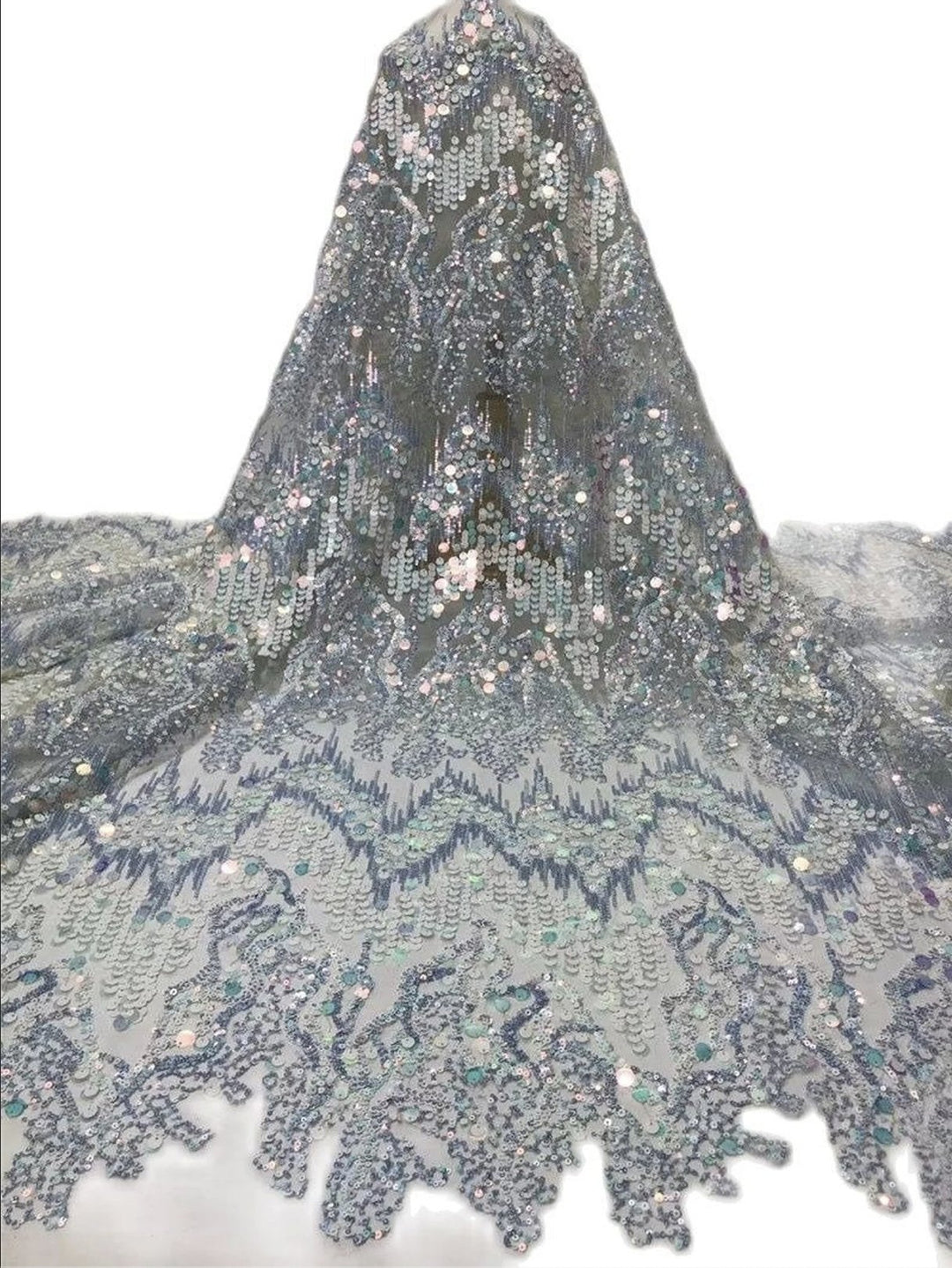 5 YARDS / 6 COLORI / Cosette Wave Design Paillettes Perline Glitter Ricamo Maglia di pizzo / Tessuto per abito da sposa per ballo di fine anno