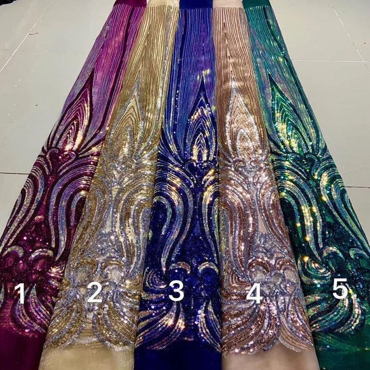 5 YARDS / 6 COULEURS / Or Rose Vert Argent Or Bleu Floral Sequin Perlé Glitter Broderie Maille Dentelle Robe Tissu