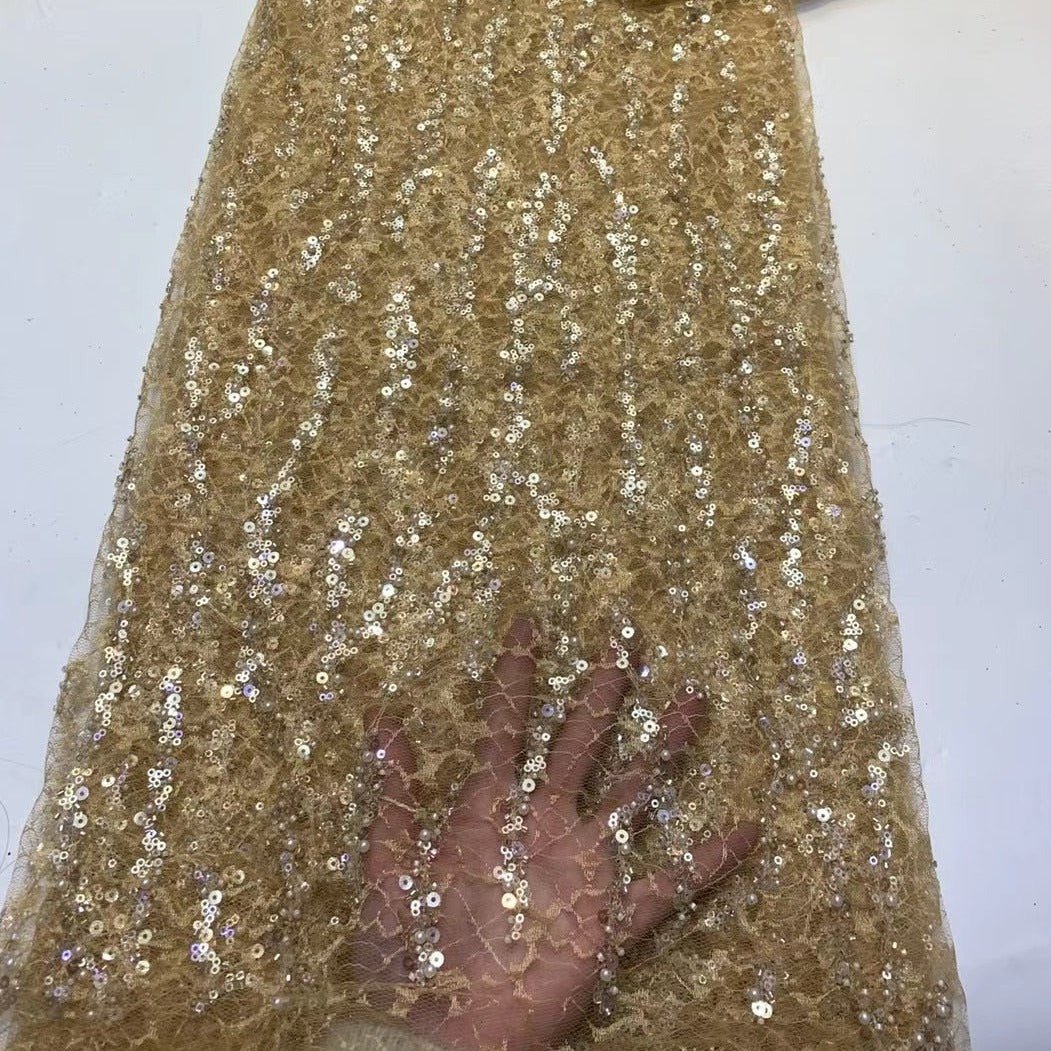 5 YARDS / 6 COLORS / Tone on Tone Pearl Glitter Sequin Beaded Embroidery Tulle Mesh Lace Fabric - Classic & Modern