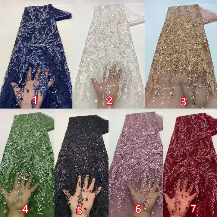 5 YARDS / 7 COLORS / Abstract Sequin Beaded Embroidery Glitter Mesh Lace  Party Prom Bridal Dress Fabric